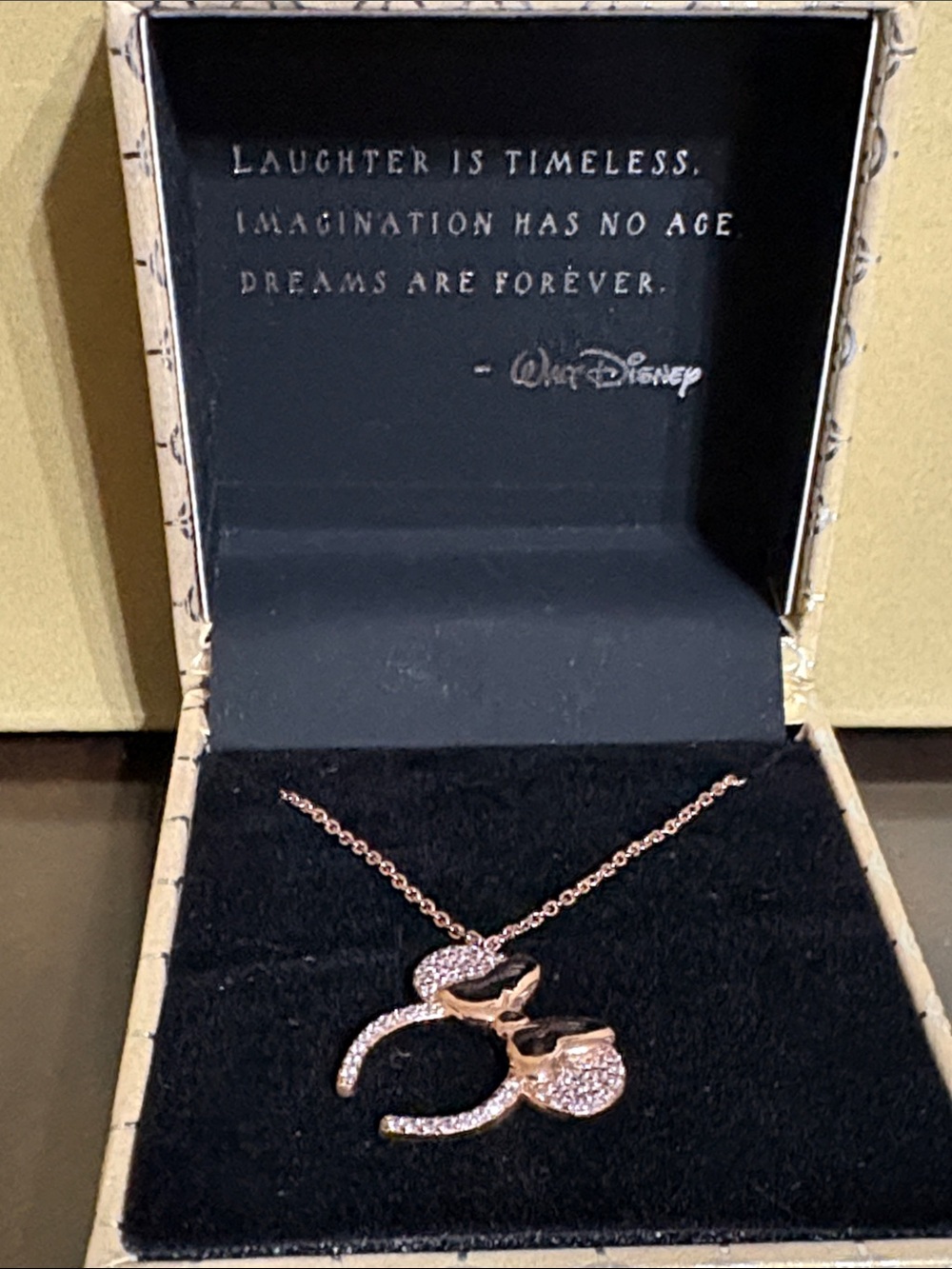 Disney Rose Gold Crystal Sterling Silver Mickey Ears Necklace 📿